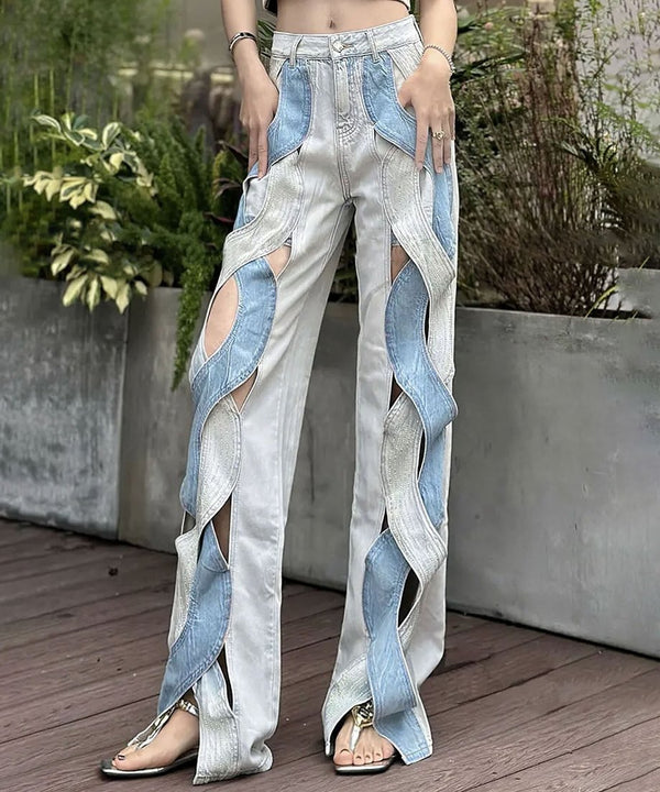 Wave cut denim pants